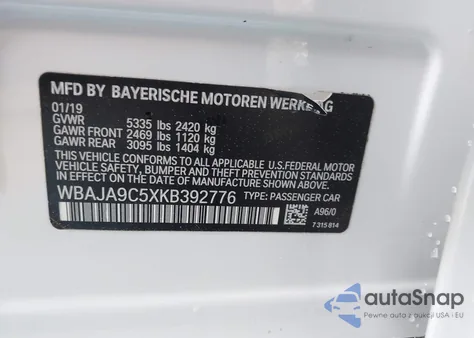 2019 BMW 530E Iperformance from USA, damaged, VIN WBAJA9C5XKB392776